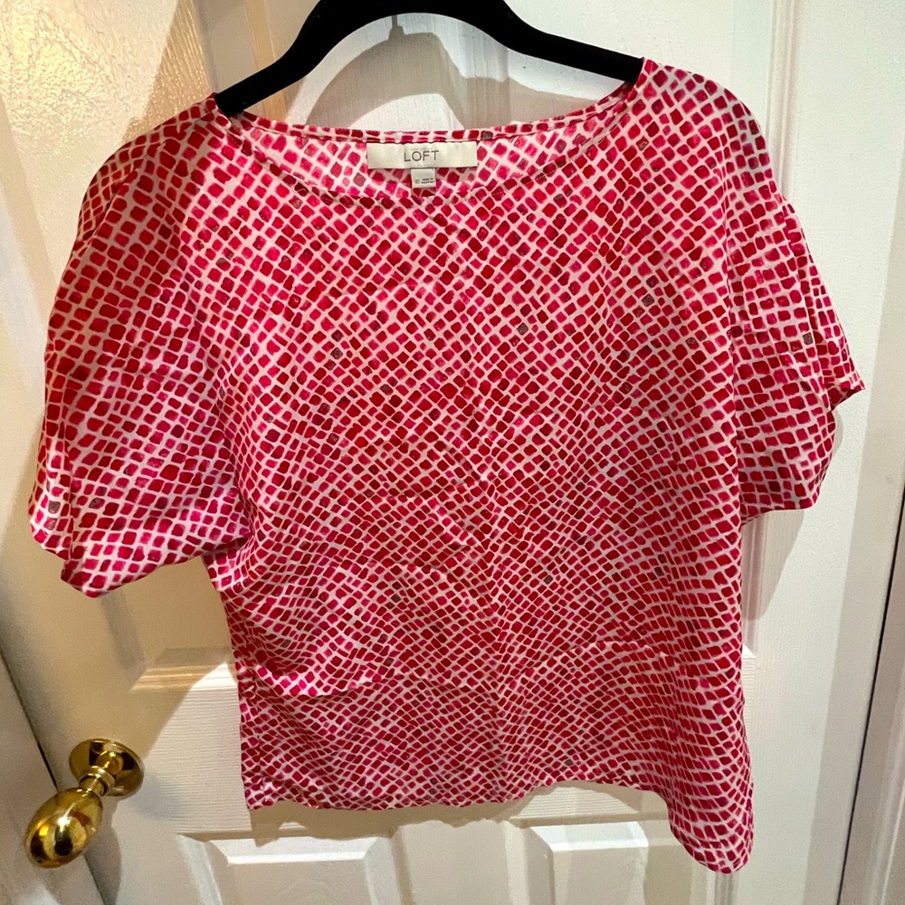 LOFT Pink and White Blouse